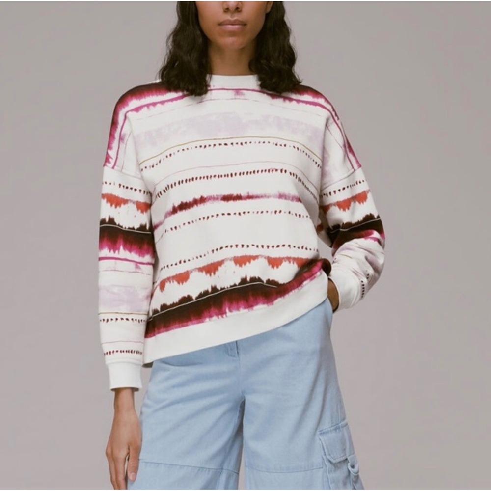 Whistles Sweatshirt Womens Medium White Burgundy Tie Dye Stripe Cotton Good‎